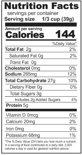 White Bread & Roll Mix Nutrition Facts