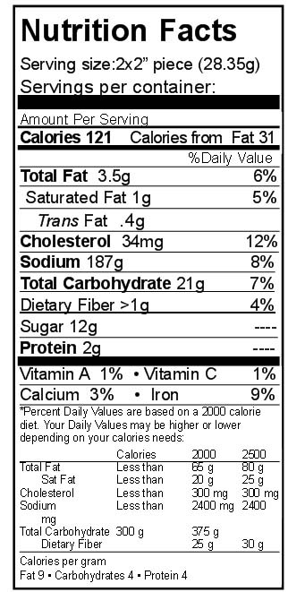 Chocolate Cake Mix Nutrition Facts