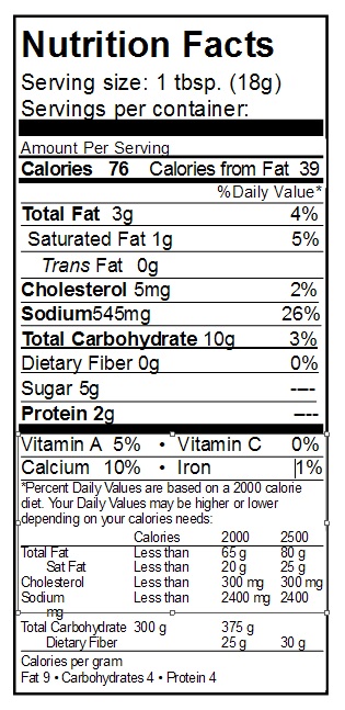 Cheese Blend Powder Nutrition Facts