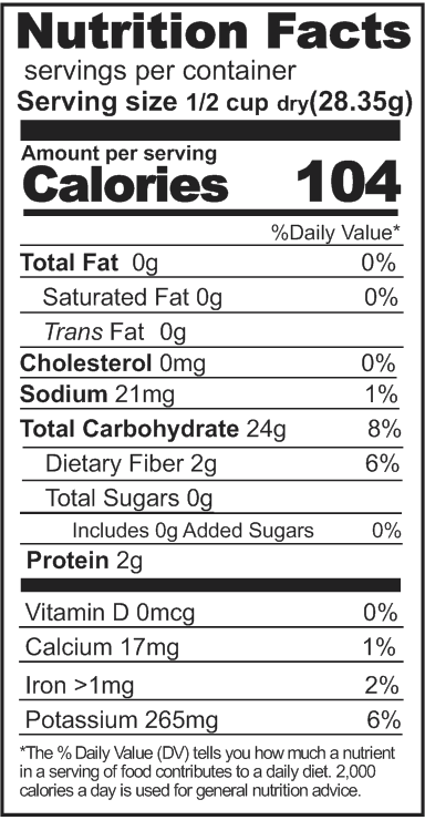Sliced Potatoes Nutrition Facts